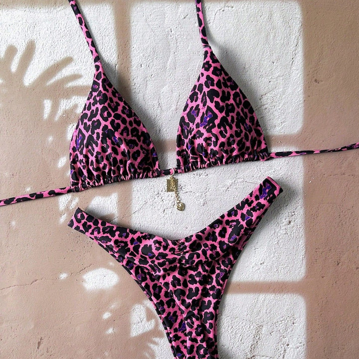 Damen Triangel-Bikini mit aufregendem Tierdruck und verstellbaren Bindebändern Drune