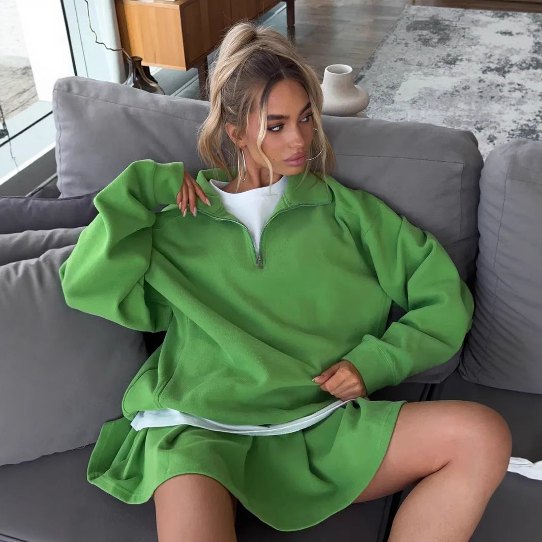 Damen lässiger Sweatshirt mit durchgehendem Reißverschluss und oversized Schnitt Drune