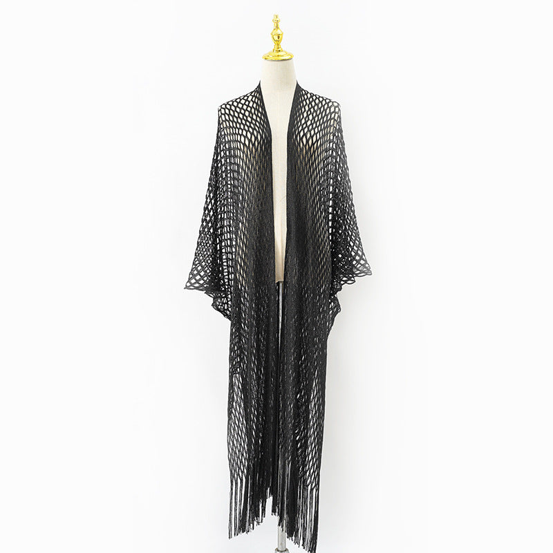 Damen eleganter transparenter Kaftan mit langen Fransen Drune