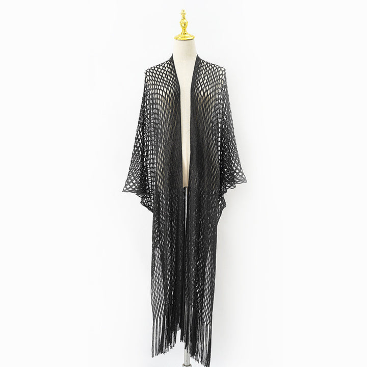 Damen eleganter transparenter Kaftan mit langen Fransen Drune