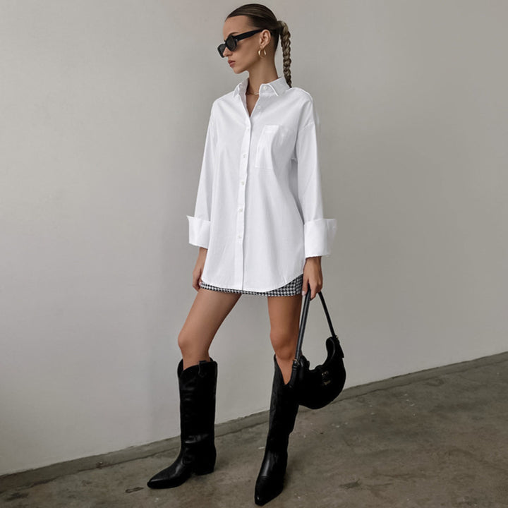 Damen Oversized Hemdbluse aus hochwertiger Baumwolle Drune
