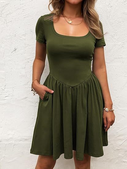 Damen Kurzarm Kleid Drune