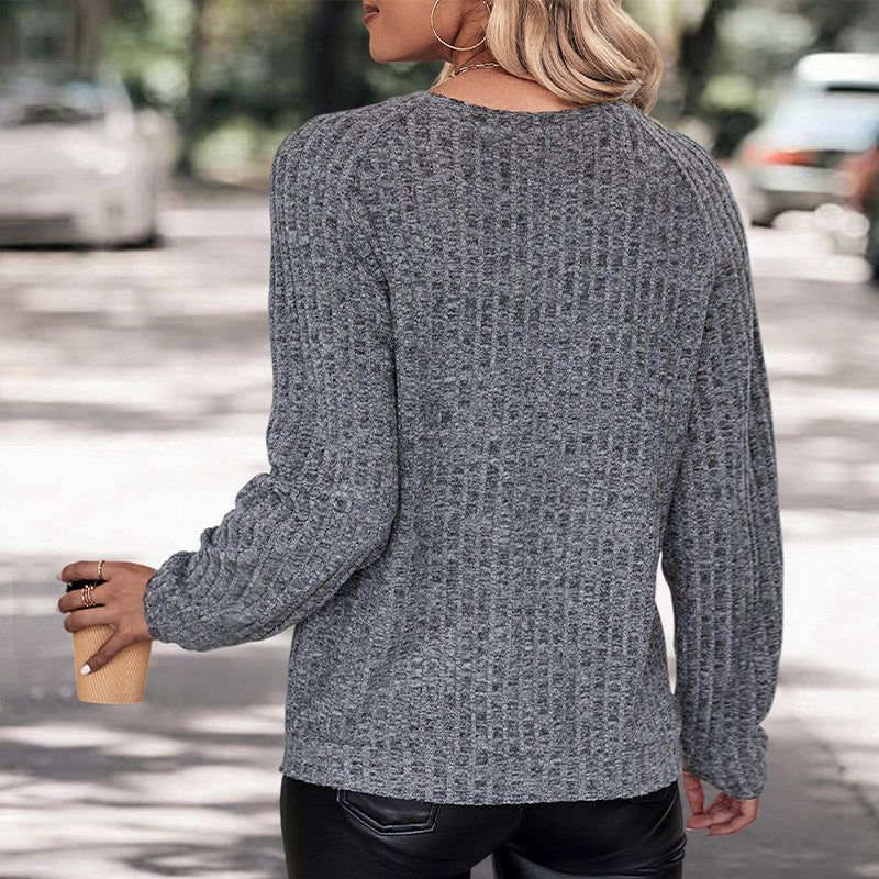 Damen lässiger Strickpullover mit Strukturmuster und Rundhalsausschnitt Drune