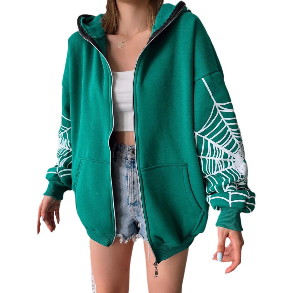 Damen Kapuzenpullover mit einzigartigem Spider-Web-Motiv und großzügigem Schnitt Drune