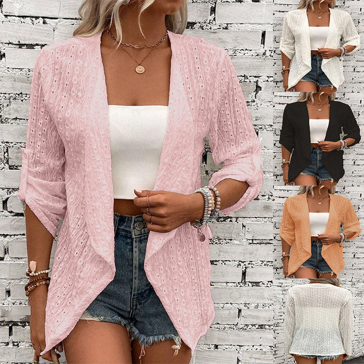 Damen Leichte Strickjacke mit asymmetrischem Schnitt und 3/4-Ärmeln Drune