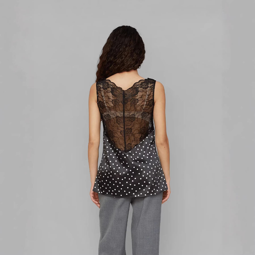 Damen Spitzen-Cami mit Polka-Dots und eleganten Details Drune