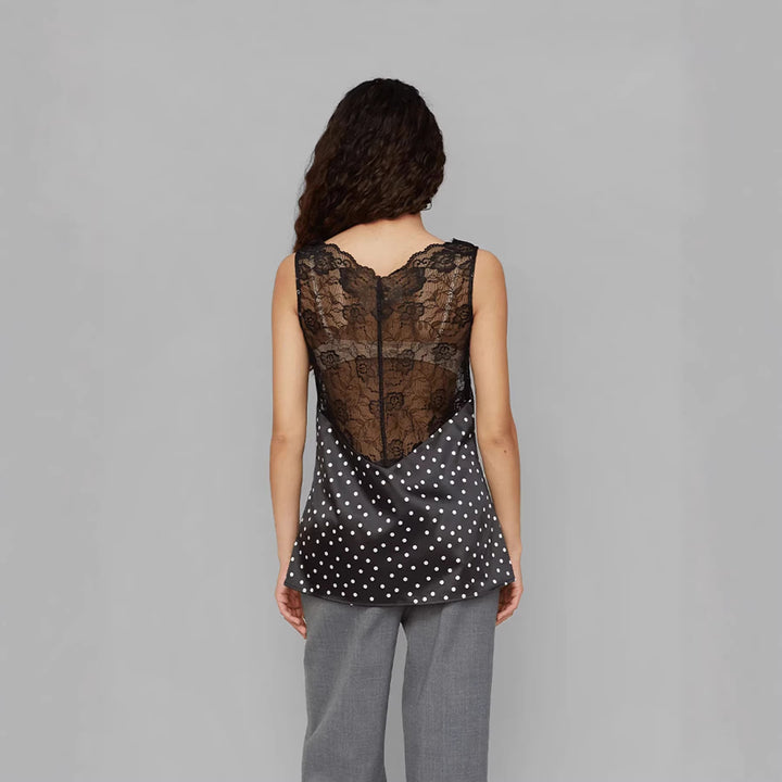Damen Spitzen-Cami mit Polka-Dots und eleganten Details Drune