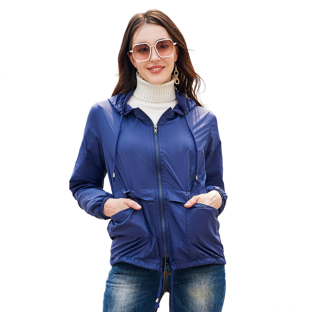 Damen sportliche Windbreaker-Jacke mit verstellbarer Kapuze und elastischen Bündchen Drune
