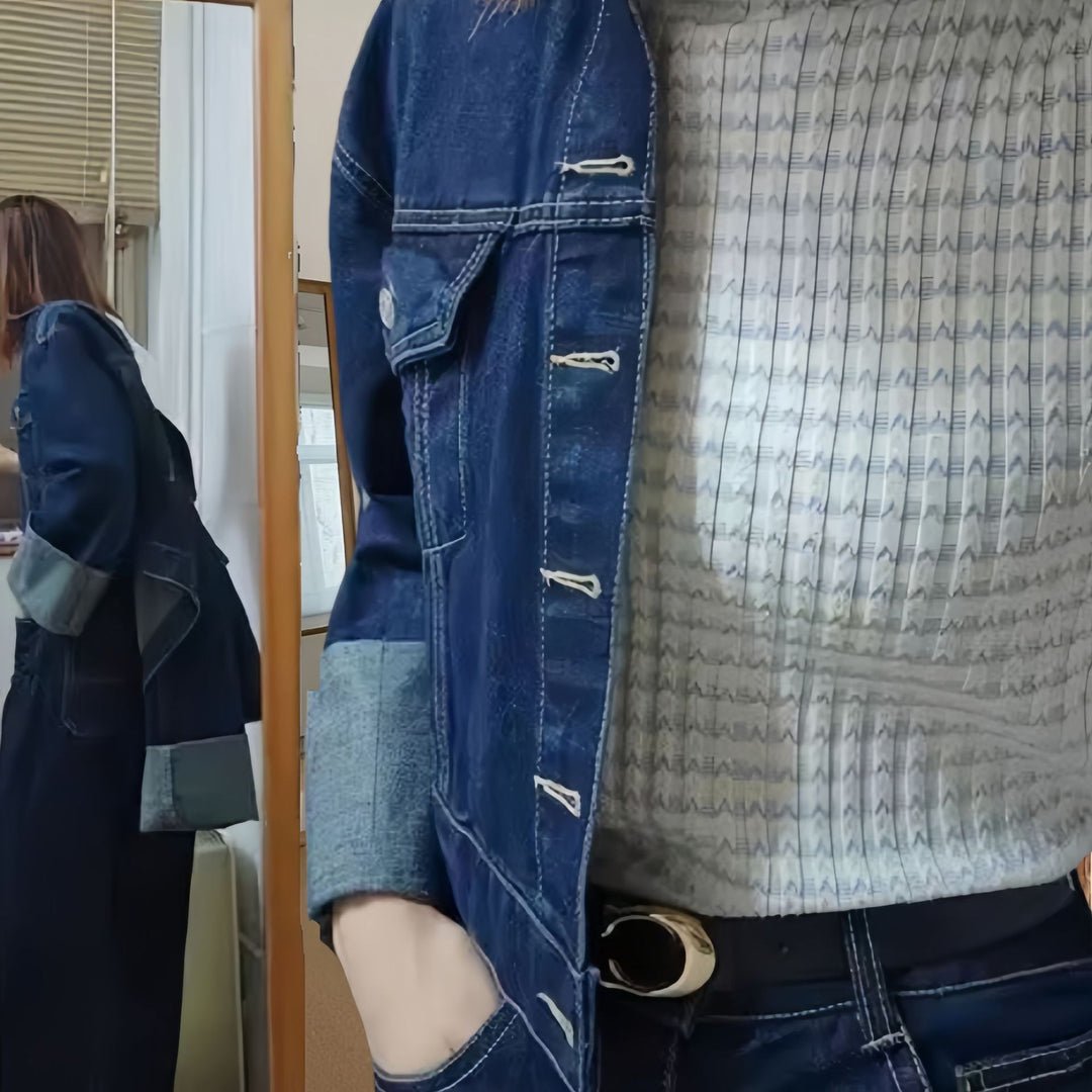 Damen cropped Denimjacke mit strukturiertem Schnitt Drune