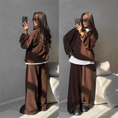 Damen Gemütlicher Fleece-Jogginganzug mit hohem Kragen Drune