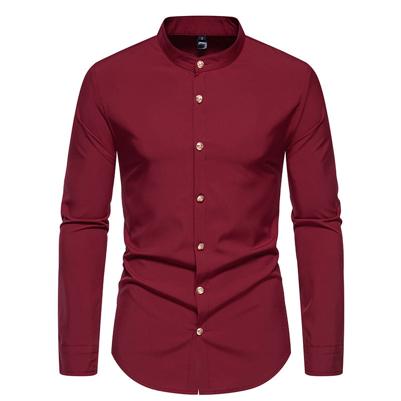 Herren Langarmhemd mit modernem Stehkragen und eleganten Knopfdetails Drune