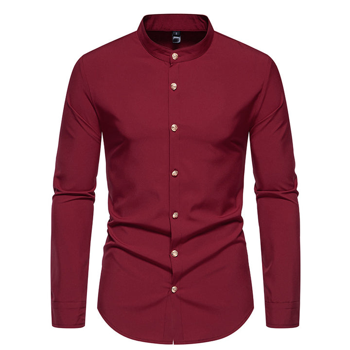 Herren Langarmhemd mit modernem Stehkragen und eleganten Knopfdetails Drune