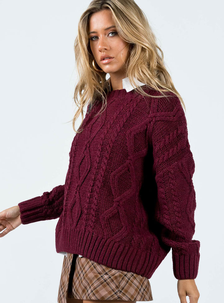 Damen Grobstrickpullover mit voluminösen Ärmeln und klassischem Zopfmuster Drune