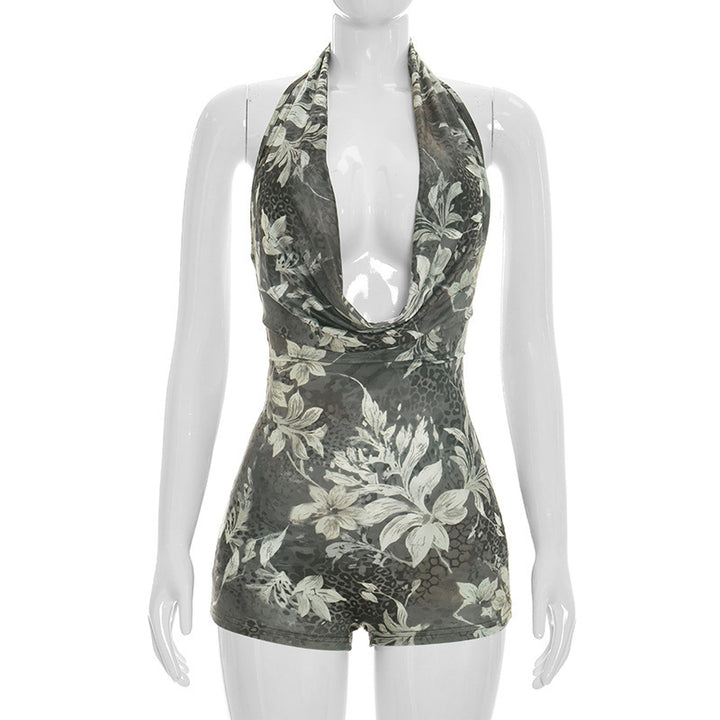 Damen Bodycon Playsuit mit tiefem Ausschnitt und Animal Print Drune