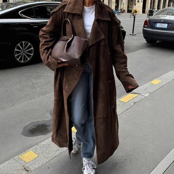 Damen modische Übergangsjacke mit doppelseitigem Gürtel und Taillierung Drune