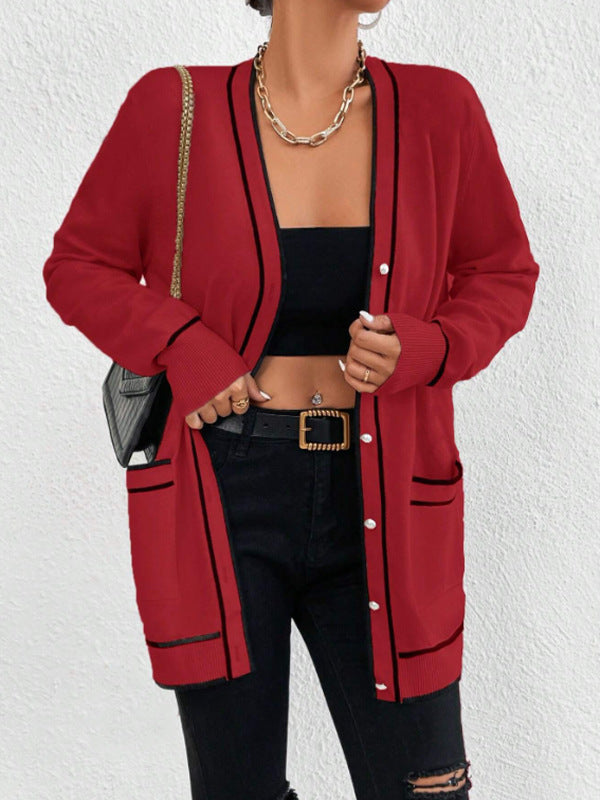 Damen Luxuriöse Strickjacke mit kontrastierenden Säumen Drune