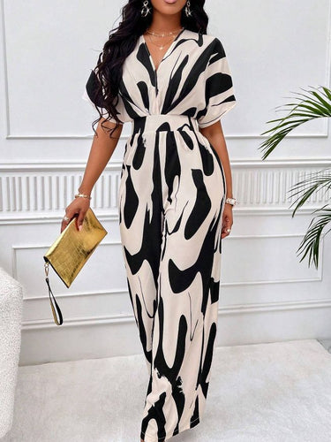 Damen Eleganter Maxijumpsuit mit tiefem V-Ausschnitt und weit geschnittenem Bein Drune