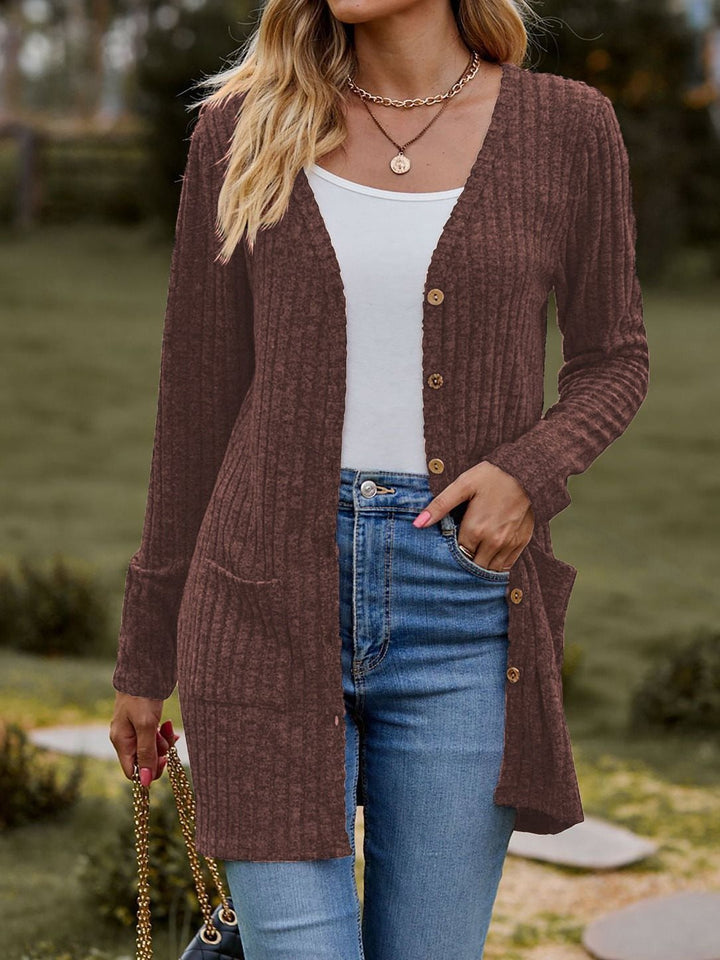Damen Strickjacke mit V-Ausschnitt und praktischen Taschen Drune