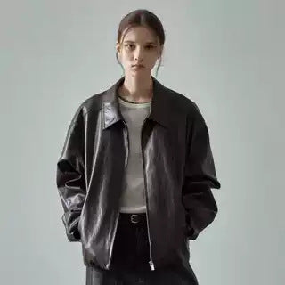 Damen lässige Oversized-Lederjacke mit praktischen Taschen Drune