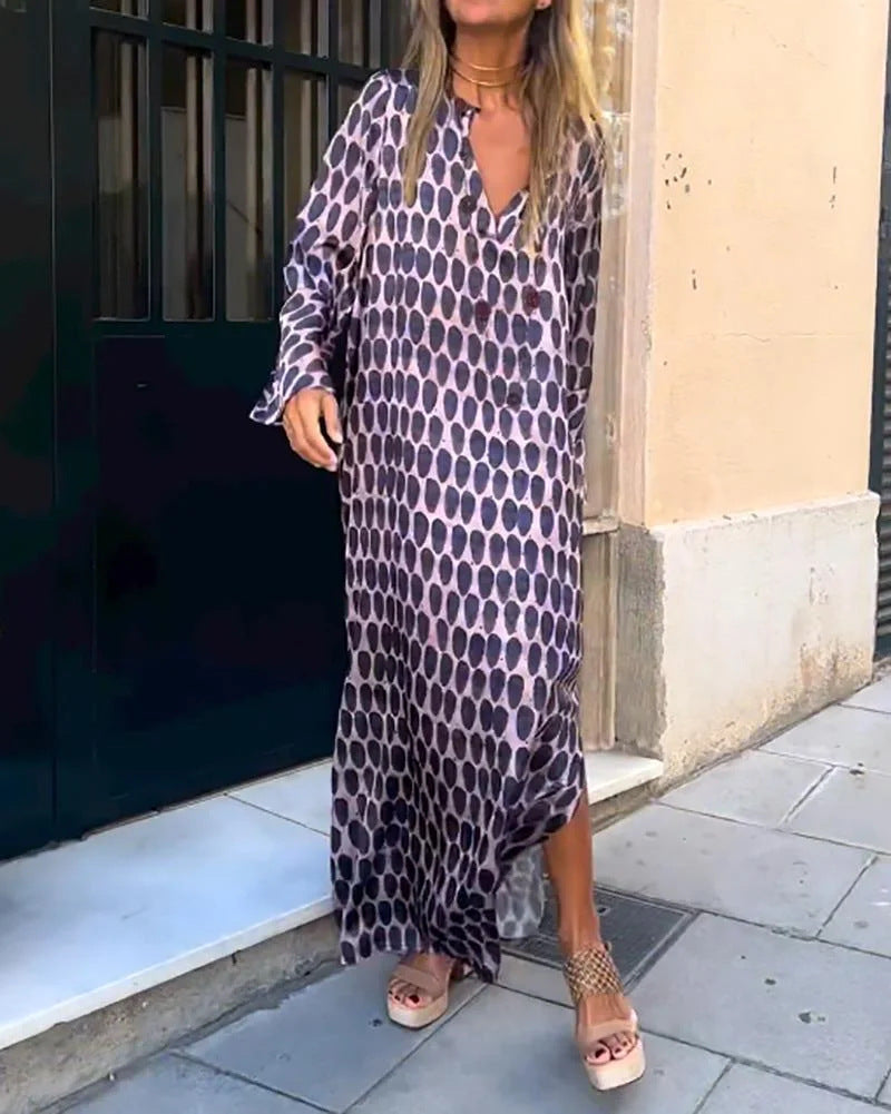 Damen Maxikleid mit modernem grafischen Muster und luftigen Ärmeln Drune