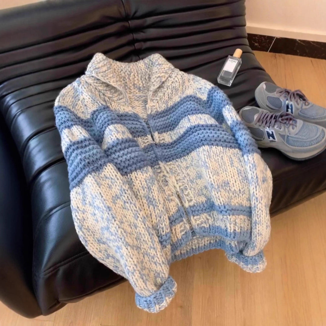 Damen Strickjacke mit breiten Streifen und hochwertigem Reißverschluss Drune