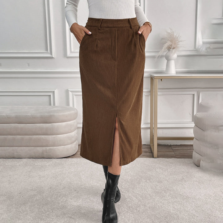 Damen Maxi-Rock mit stylishen Cord-Details und seitlichem Schlitz Drune