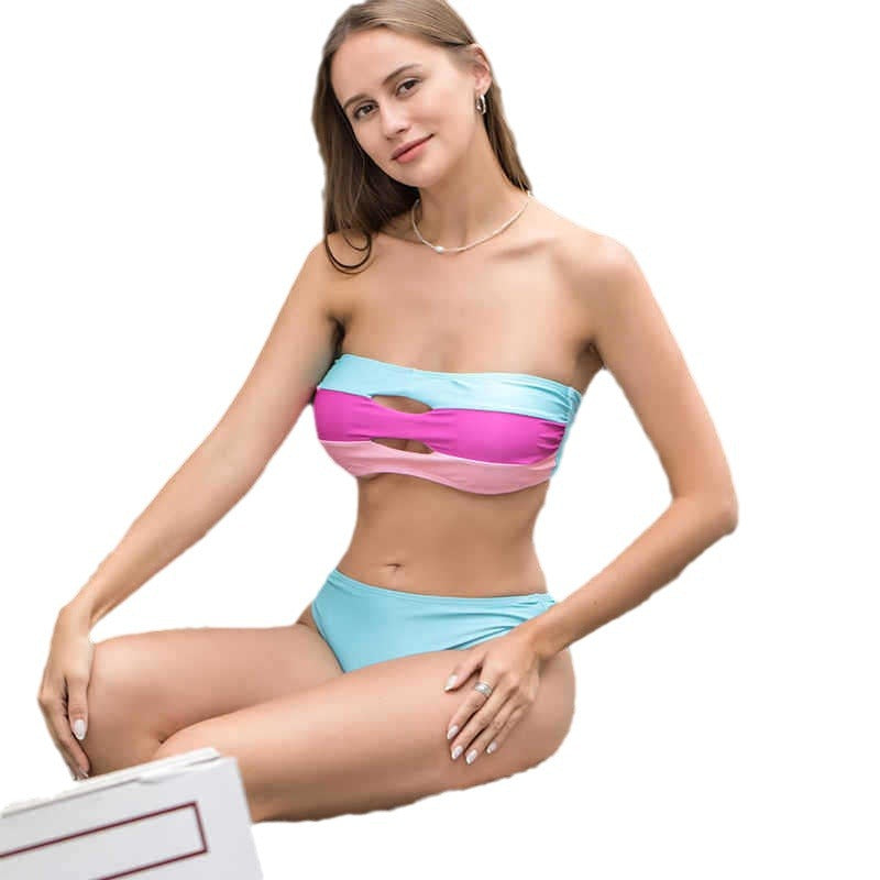 Damen Bandeau-Bikini mit Cut-Out-Design und hohem Bund Drune