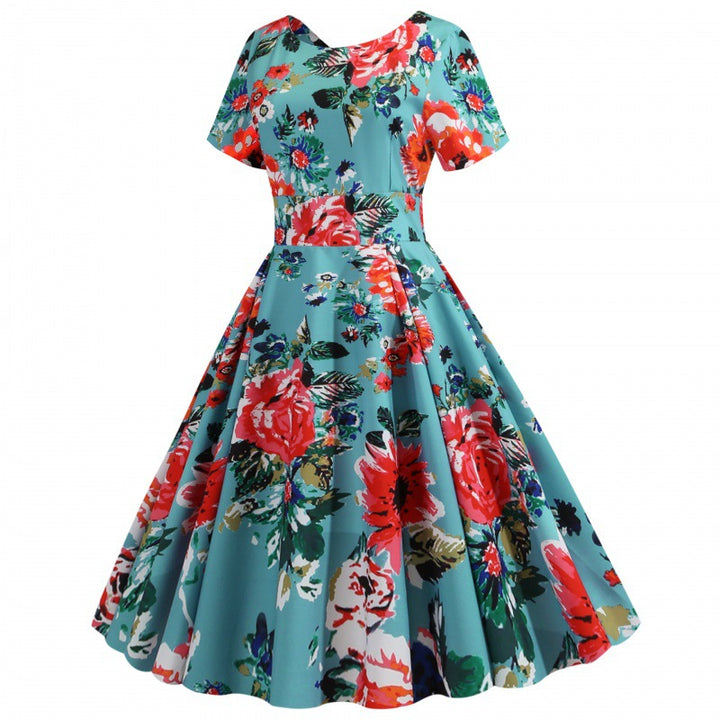 Damen Midi-Blumenkleid mit weichem Stoff und schwingendem Rock Drune