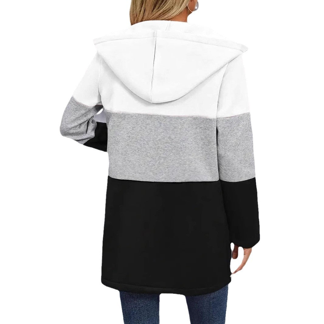 Damen modische Longjacke mit Kapuze und Farbblockdesign Drune