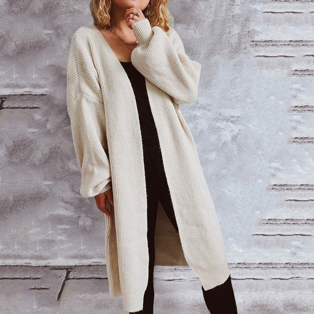 Damen lässiger Strickcardigan mit lässigen Oversize-Ärmeln und offenem Schnitt Drune