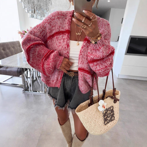 Damen lässige Strickjacke mit oversized Schnitt und modernen Details Drune