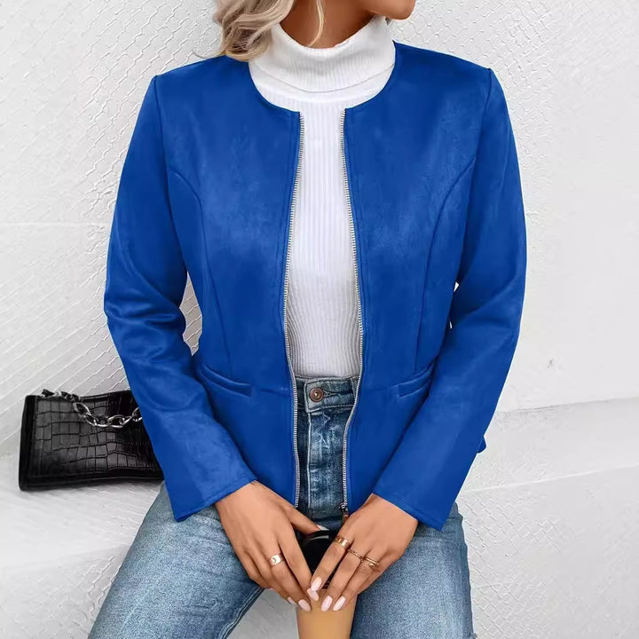 Damen modische Kunstlederjacke mit femininer Passform und Reißverschluss Drune