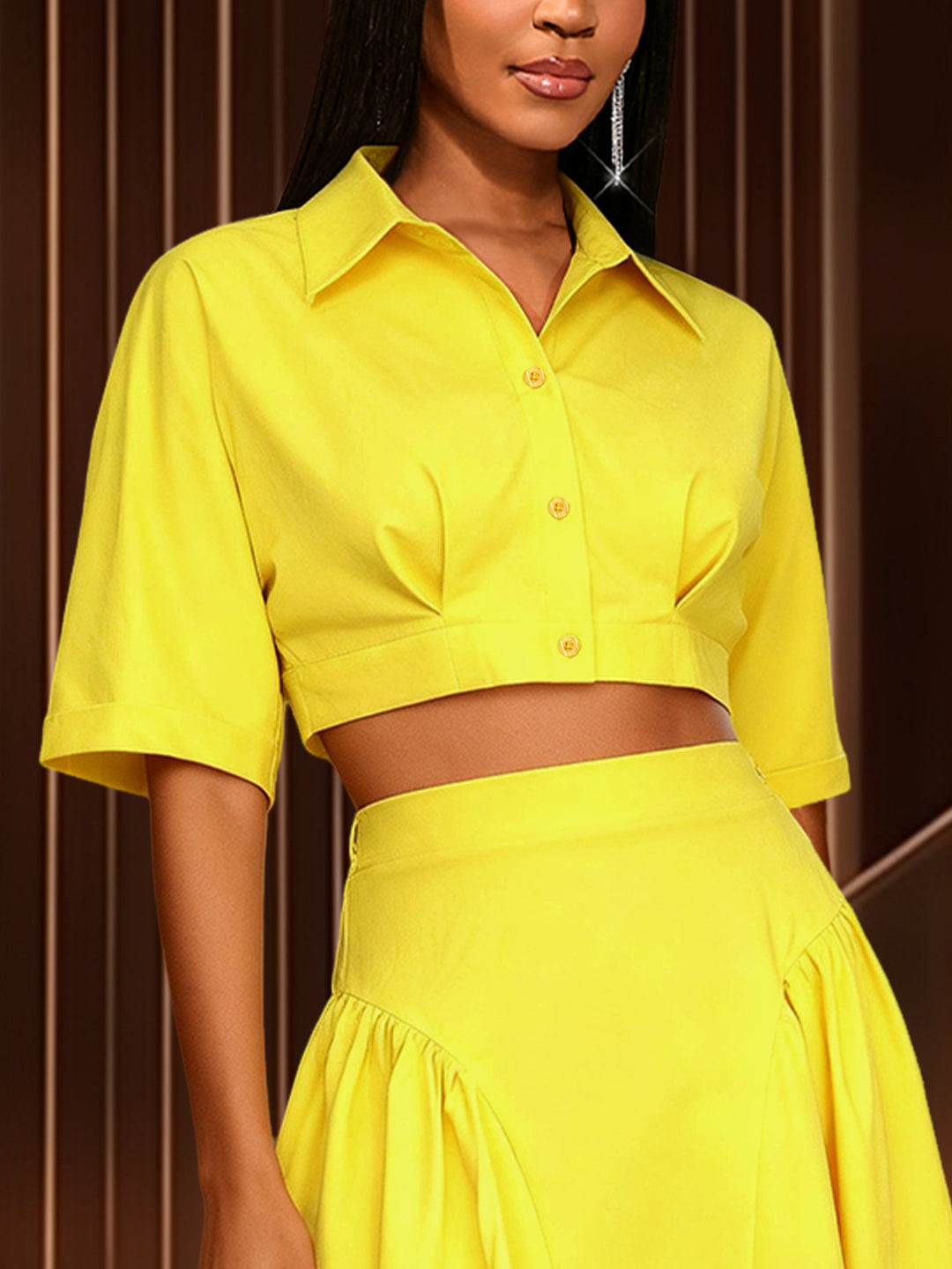 Damen Elegante Zweiteilige Outfit mit cropped Bluse und schwingendem Rock Drune