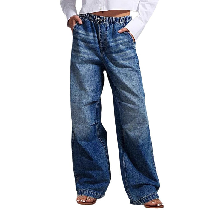 Damen Weite Denim-Hose mit elastischem Bund und hohen Taschen Drune