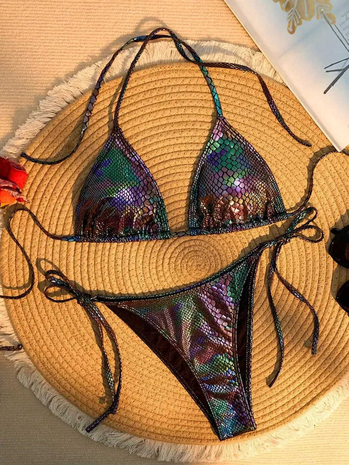 Damen Triangel-Bikini mit schimmerndem Schlangendesign Drune