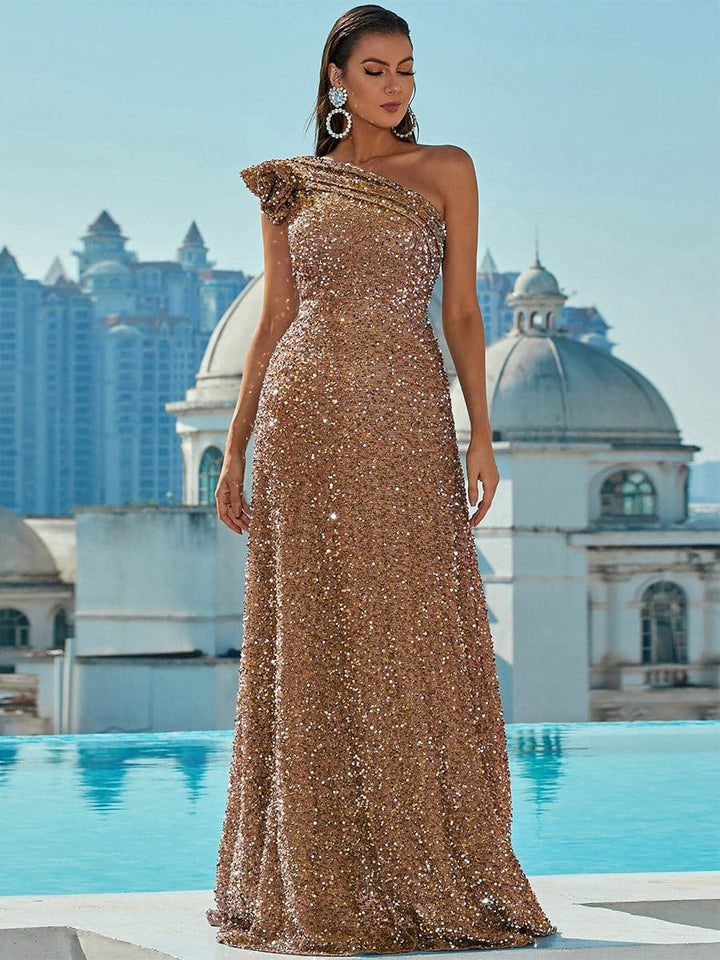 Damen Glamouröses Abendkleid mit asymmetrischem Design und Paillettenbesatz Drune