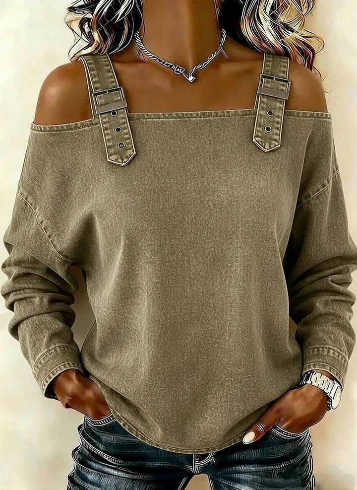 Damen lässiges Sweatshirt mit dekorativen Schulterdetails Drune