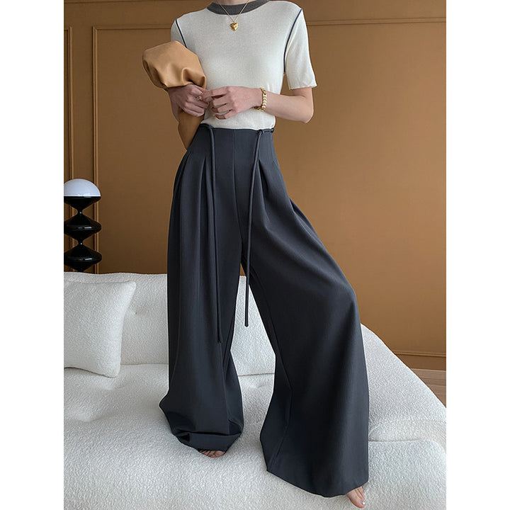 Damen Weite Palazzohose mit Taillenkordelzug und diagonalem Schnitt Drune