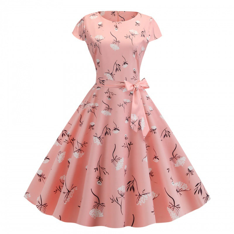 Damen A-linien Kleid mit floralen Mustern und taillierter Silhouette Drune