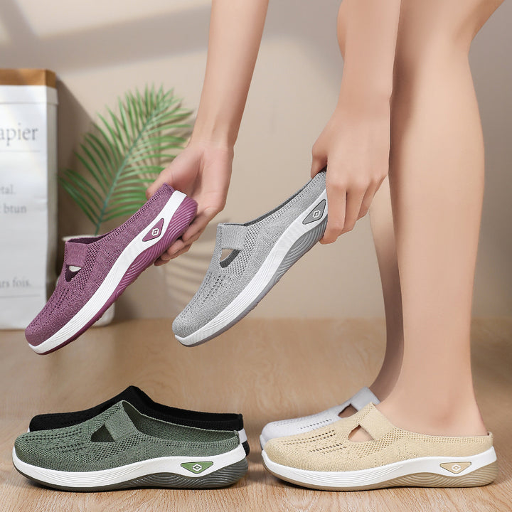 Damen nan atmungsaktive Strick-Slipper Clog mit seitlicher Cut-Out-Öffnung, dämpfender EVA- und PU-Zwischensohle Drune