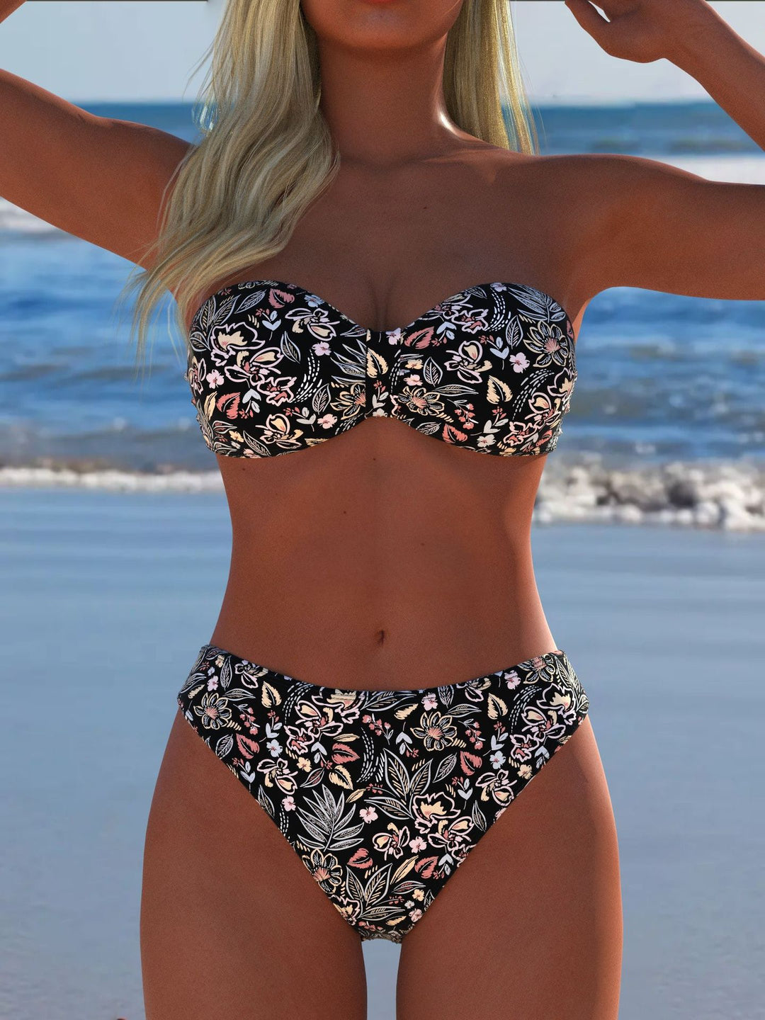 Damen Bikini-Set mit elegantem Strapless-Oberteil und hohem Taillenbund Drune