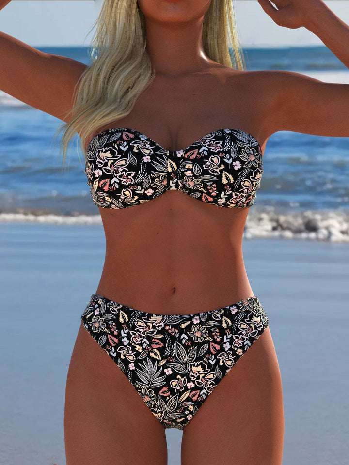 Damen Bikini-Set mit elegantem Strapless-Oberteil und hohem Taillenbund Drune
