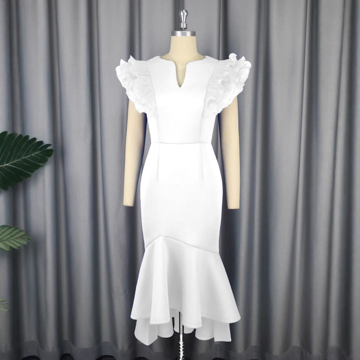 Damen figurbetontes Kleid mit voluminösen Rüschenärmel Drune