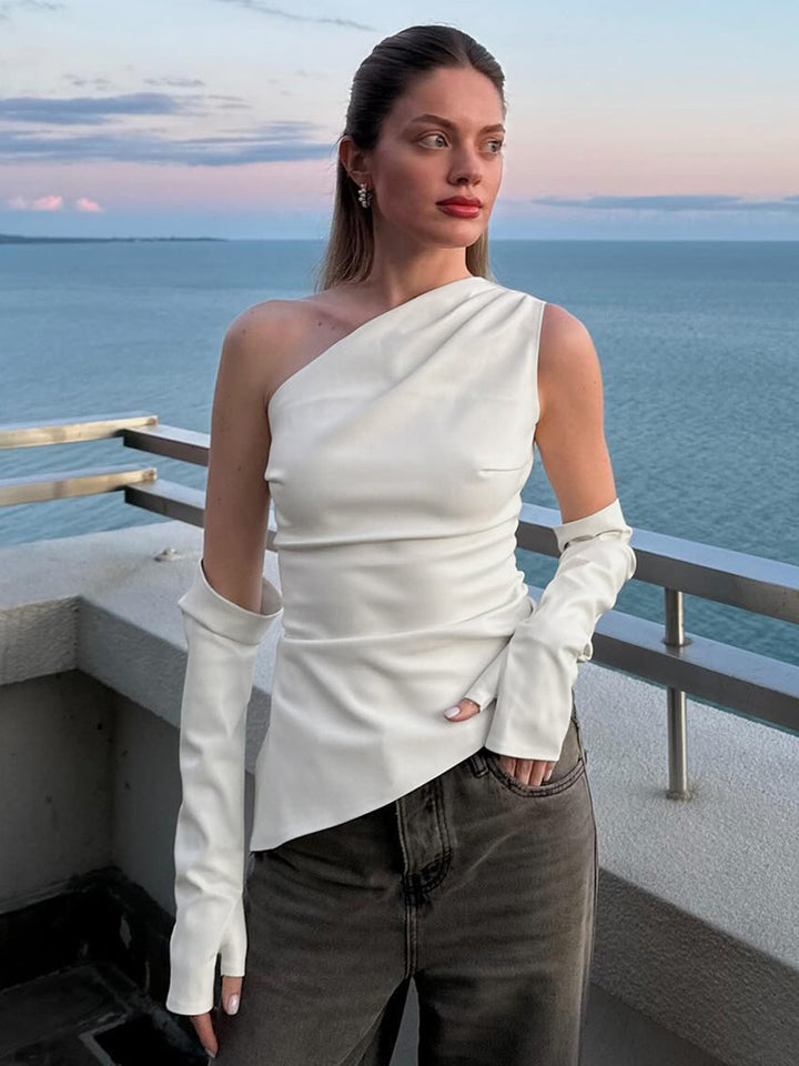 Damen asymmetrisches Top mit langen Ärmeln Drune