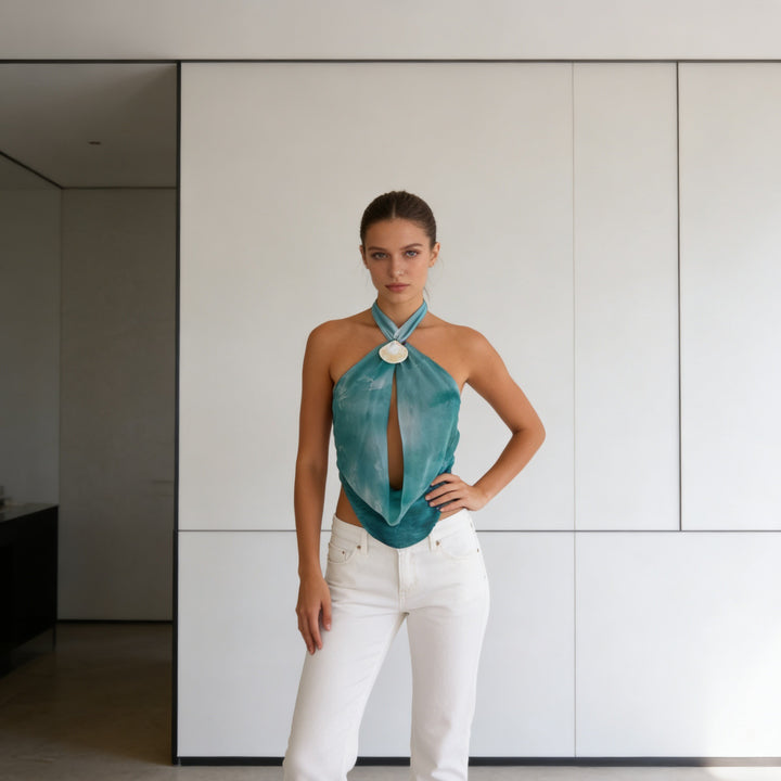 Damen Hochwertiges und modisches Crop-Top mit einzigartige Knoten-Details Drune