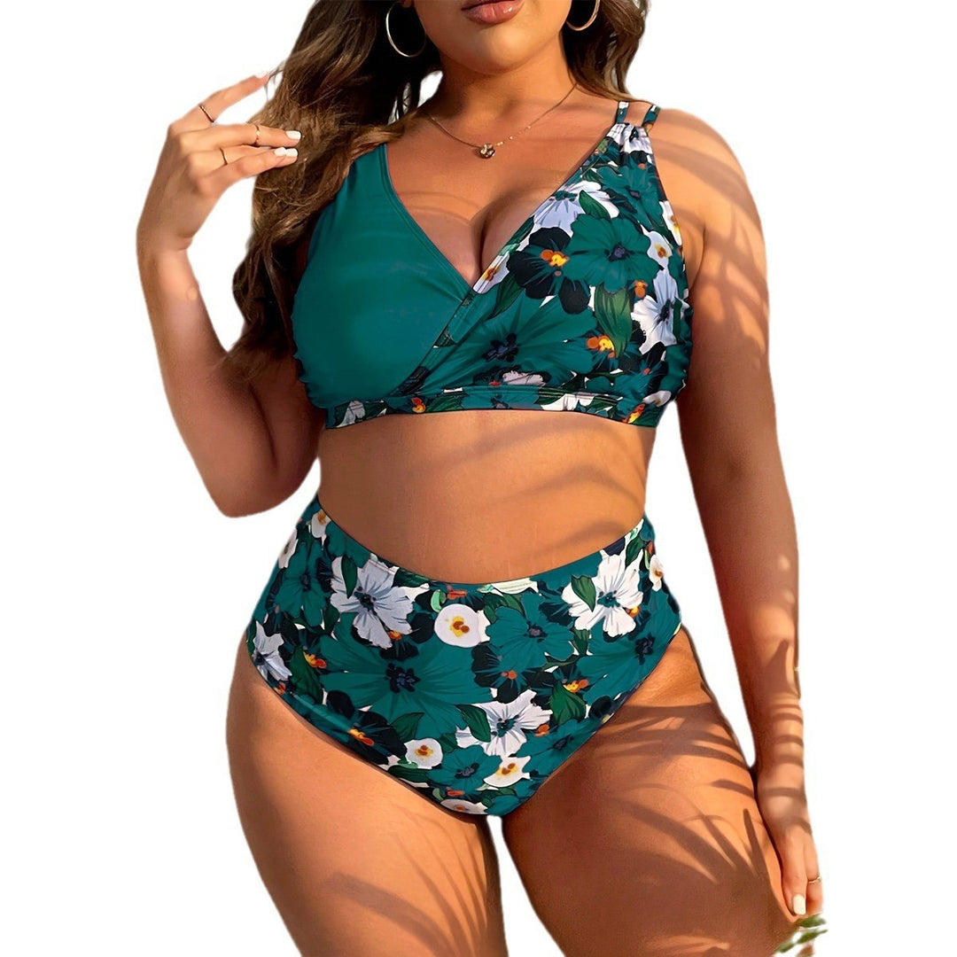 Damen Hochgeschnittenes Floral-Bikini-Set mit Wickeloberteil Drune