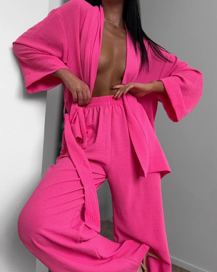Damen Lässiges Set mit weit geschnittenem Kimono und hoher Taille Drune