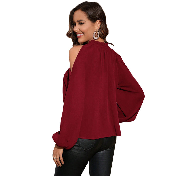 Damen elegantes Blusenshirt mit schulterfreier Gestaltung und weiten Ärmeln Drune