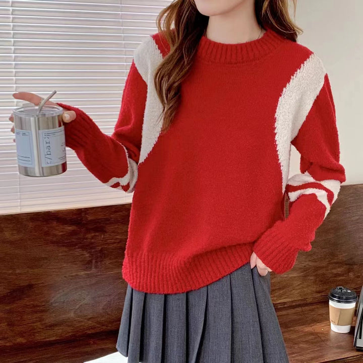 Damen Pullover mit hohem Kragen und kontrastierenden Ärmeln Drune