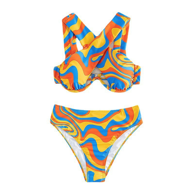 Damen Sportliches Bikini-Set mit auffälligem Wellenmuster Drune